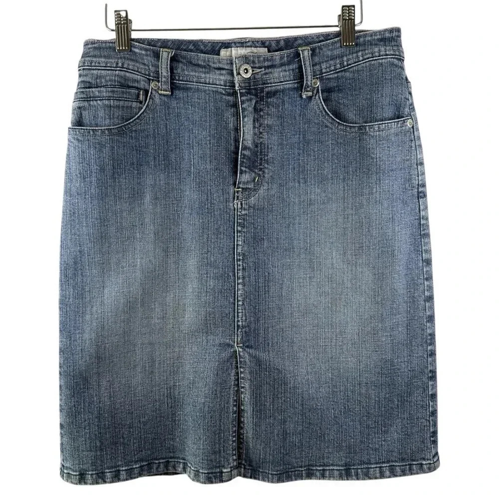 Chico's Platinum Women's‎ Denim Cotton Front Slit Pencil Skirt 0.5/6/S Cowgirl